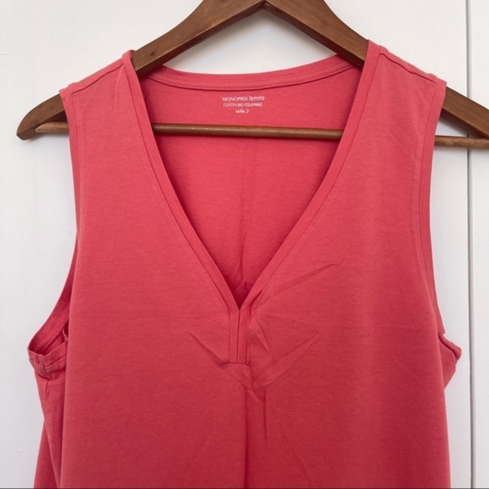 Dress t-shirt sleeveless pink Vneck Monoprix L salmon color - Picture 2 of 3